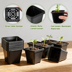 NNG 3.5 inch 50 Pcs Black Square Nursery Pots with 5 Pcs Plastic Seed Starting Trays,Plant Propagation Starter Kit Square Seed Starting Pots with Drain Holes