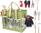 Garden Tools Set, 9-Piece Heavy Duty Gardening Tools with Clear Pocket Tote Bag, Stainless Steel Garden Hand Tools for Digging, Planting, Weeding and Pruning, Durable Gardening Kit