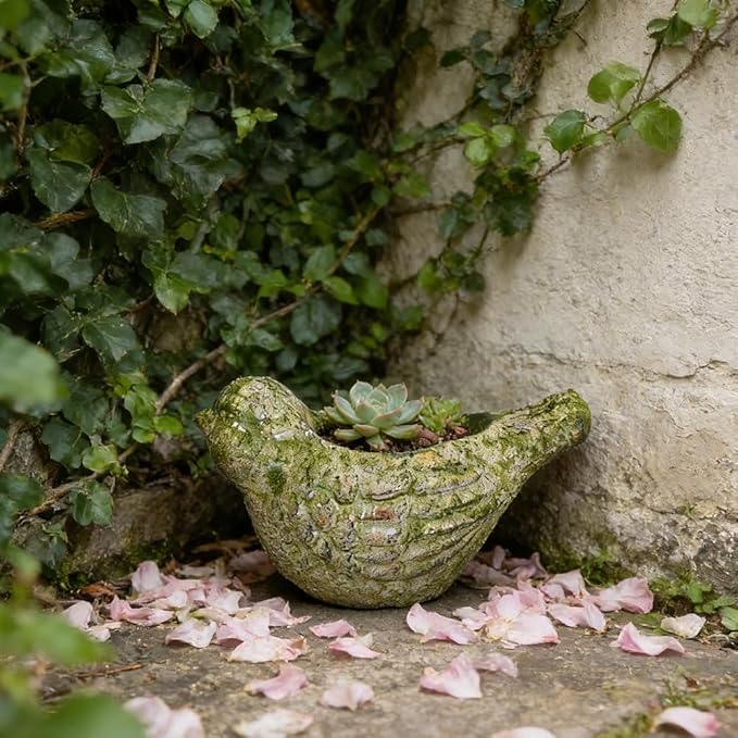 Vintage Cement Animal Planter Pots,Cement Succulent Planter,Indoor & Outdoor Garden Decor Rustic Shabby Flower Plants for Home,Patio,Balcony(Green Bird)