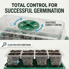 Seed Starter Kit with Grow Light, Elevated Seedling Tray Kit with Adjustable Humidity Dome and Clear Cell Tray, 12 Full Spectrum Led Beads for Seed Starting Greenhouse, 6 Pack, Green