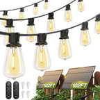 addlon 204FT(2 Pack*102FT) Solar String Lights Waterproof, Patio Lights Solar Powered with Remote & USB Port, 3 Lighting Modes 60+4 LED Shatterproof Bulbs Outdoor Light for Camping Backyard Garden