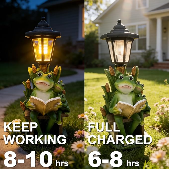 Solar Frog Garden Statue for Outdoor Decor with Lantern - Lawn Decoration 16“ Tall Frog Figurine Lights for Patio, Yard, Porch Ornament - Valentine's Day Gifts for Mom, Grandma, Women
