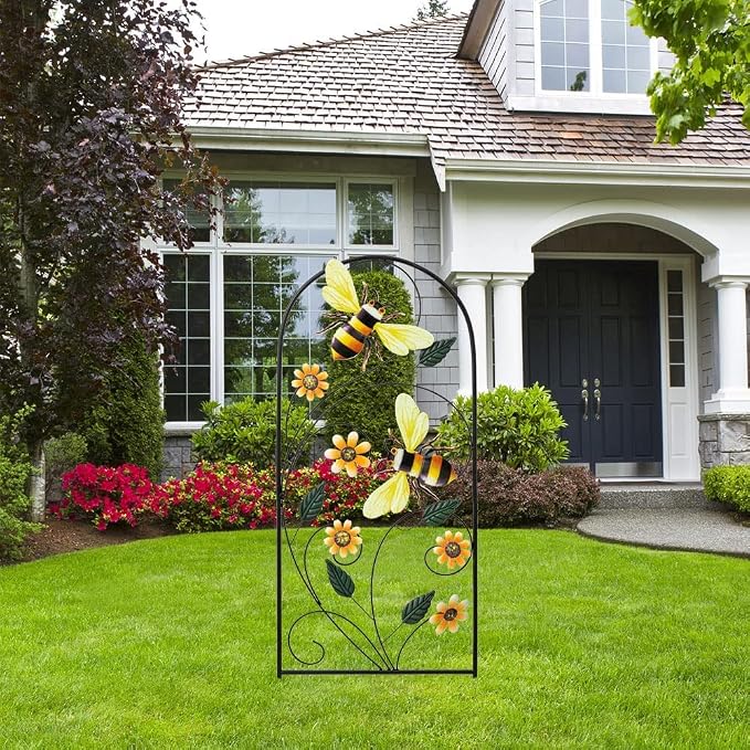 Garden Decor for Outside, YEAHOME 33 Inch Decorative Garden Stakes with Flowers Bees, Metal Spring Garden Decorations Yard Art for Outdoor Patio Yard Lawn Backyard