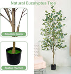 Faux Eucalyptus Tree 6FT, Artificial Potted Tree for Indoor Outdoor, Fake Floor Plants with Natural Wood Trunk, Home Office Living Room Bedroom Decor