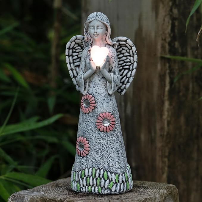 Rezpuao Solar Angel Statue - Garden Sculpture with Resin Decor for Patio, Lawn, Yard, Porch - Housewarming Gift, 10.03"