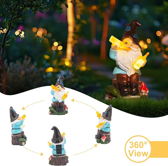 DKJOCKY Gnome Garden Decor Statue with Solar Light Lantern,Birthday Gifts for Women Mom Grandma, Funny Waterproof Resin Figurine Outdoor Decorations for Yard Patio Lawn Balcony Porch