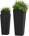 Giantex Set of 2 Planters for Outdoor Plants, Tall Tapered Plants w/Inner Trays, Drainage Holes, Decorative PP Flowerpots 32" & 24" Tall for Porch, Patio, Garden, Backyard, Indoors & Outdoors (Black)