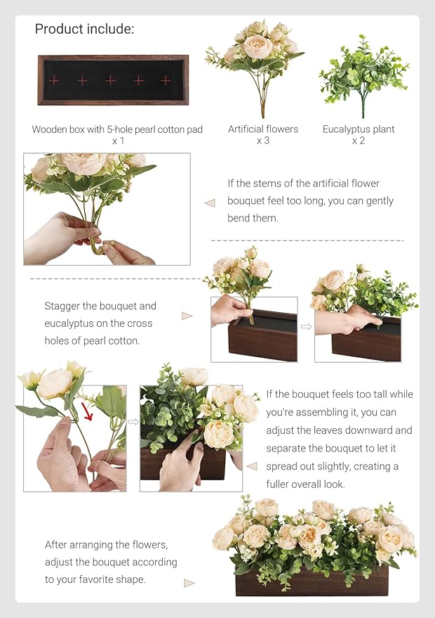 Dahey Centerpiece Table Decorations for Dining Room Farmhouse Living Room Fall Table Centerpieces Decor Wood Tray with 3 Artificial Flowers and 2 Eucalyptus for Kitchen Table, Orange
