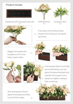 Dahey Centerpiece Table Decorations for Dining Room Farmhouse Living Room Wood Tray with 3 Artificial Flowers and 2 Eucalyptus for Kitchen Table, 14.1" x 4.7" x 3.1", White