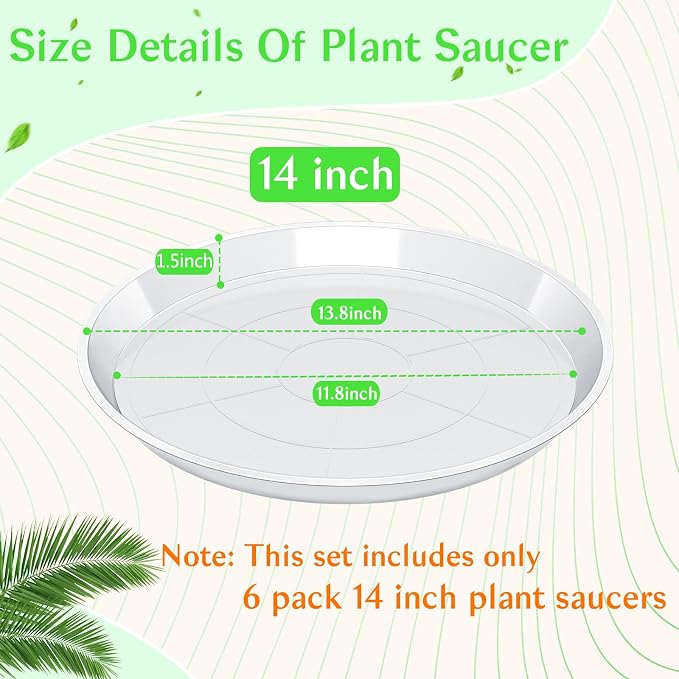 FUIJOL Clear Plant Saucer 12 14 16 18 20 Inch, Durable Plant Drip Trays Saucers for Pots, No Holes Water Catcher Trays for Indoor Outdoor Planter, Sturdy Base Plate(14", Clear)