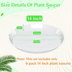FUIJOL Clear Plant Saucer 12 14 16 18 20 Inch, Durable Plant Drip Trays Saucers for Pots, No Holes Water Catcher Trays for Indoor Outdoor Planter, Sturdy Base Plate(14", Clear)