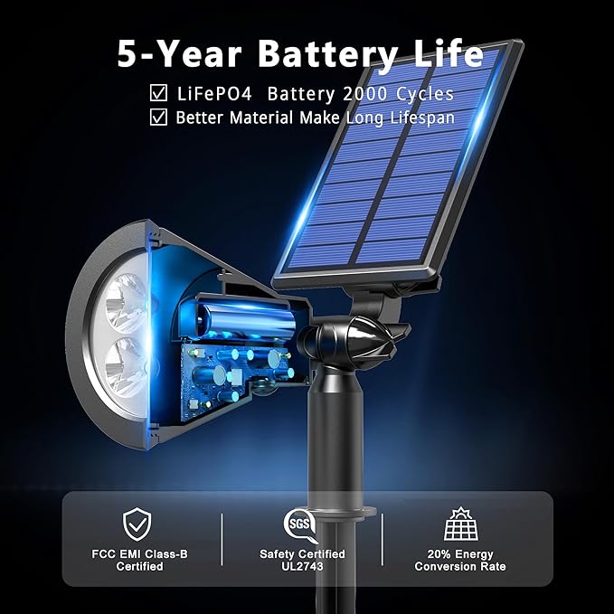 8 Pack Solar Lights Outdoor Waterproof IP65,3000K Super Bright LED,2 Lighting Modes, Solar Powered Yard Garden Solar Spot Lights for Flag Landscape Auto On/Off