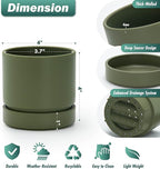 Phoenix Vine 4 Inch Planter Pot with Drainage Hole & Saucer, Deep Water Catch Tray, Straight Cylindrical Round Pot for Plants, Olive, Pack of 4, 23-F-R-4