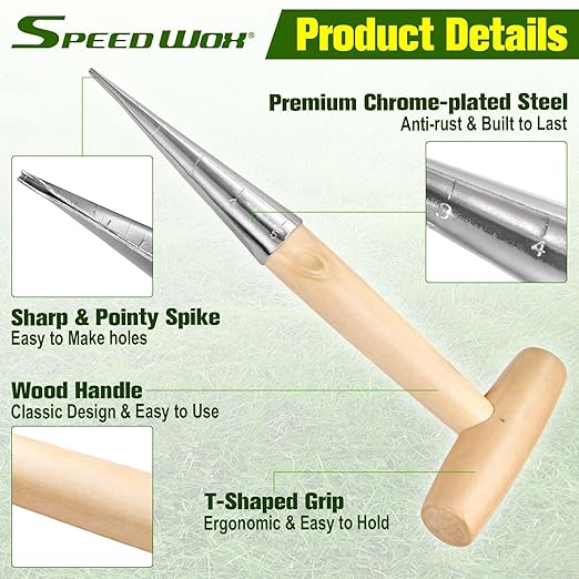 SPEEDWOX Dibbler Gardening Tool Wood Handle Garden Hole Punch Dibbler Tool for Planting Seeds,Self Watering Stakes Bulb Planter Tool Flower Bulb Planting Tools Hole Digger for Gardening