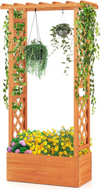 MAT EXPERT Raised Garden Bed with Trellis & Hanging Roof, Lattice Panel with Drainage Hole for Flower, Climbing Plant, Herb, Planter Box for Garden, Patio, Yard (1, 31" L x 14" W x 60" H)