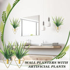 Canlierr 2 Pieces Gold Wall Decor Hanging Planters with Artificial Plants Metal Vase Indoor Plants Holder Modern Geometric Wall Art for Home Bathroom Bedroom Living Room Office(Boston Fern,Large)
