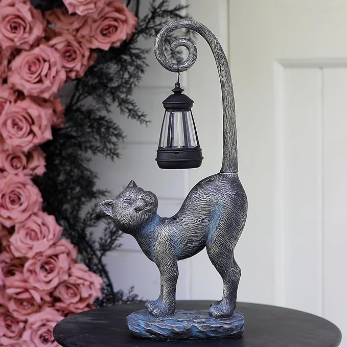 Outdoor Spring Decorations Gifts Cat Garden Statues with Solar Lights, Home Decor Cat Figurines for Lawn,Patio,Balcony,Porch,Yard Art Ornament- Birthday Gifts for Women Grandma Sister
