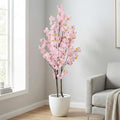 Artificial Pink Cherry Blossom Tree 7ft(84in) Faux Floor Green Plant for Indoor Decor Natural Potted Tree Realistic Cherry Flowers Wood Trunk for Home Living Room,Office Perfect Housewarming Gift