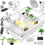 MoonOrange Small Turtle Tank Kit(Tank+Light+Filter), Acrylic Turtle Tank Starter Kit with Bask Platform, Bottom Drain, Multi-Function Area for Small Reptiles.(White)