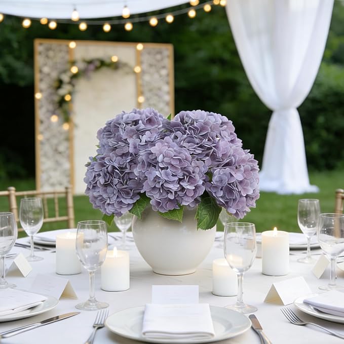 Coferset Light Purple Hydrangea Artificial Flowers 3pcs Lifelike Faux Hydrangea Real Touch Fake Flowers for Home Wedding Office Party Living Room Decoration,22inch