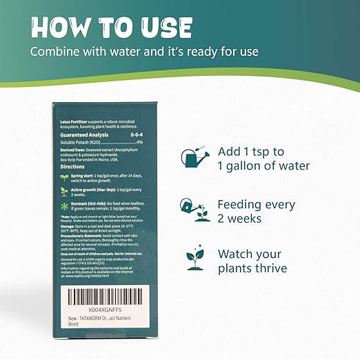 Organic Lotus Fertilizer, OMRI Listed Liquid Seaweed Extract for Water Lilies Aquatic Pond Plants, 2oz Concentrated Nutrient Boost Plant Food for Blooming Vibrant Growth