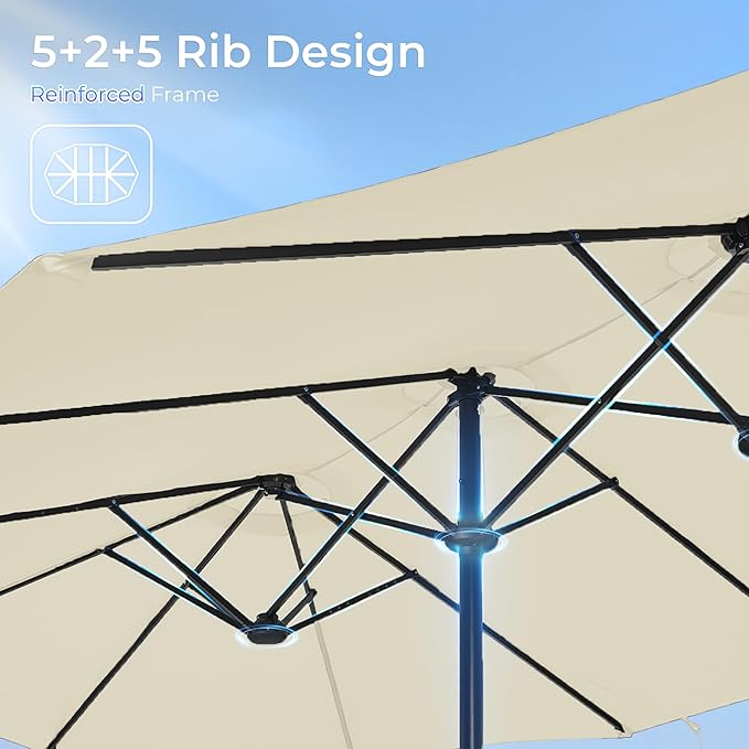 SUPERJARE 13FT Outdoor Umbrella for Patio, Double sided Pool Umbrellas with Fade Resistant Canopy, Large Table Umbrella for Deck, Market, Backyard - Cream White