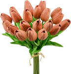 Mandy's Dark Orange Artificial Tulips Flowers Centerpiece, 13.5" Lifelike PU Fake Floral Stems 20pcs for Kitchen Island & Dining Table, Spring Decor for Easter