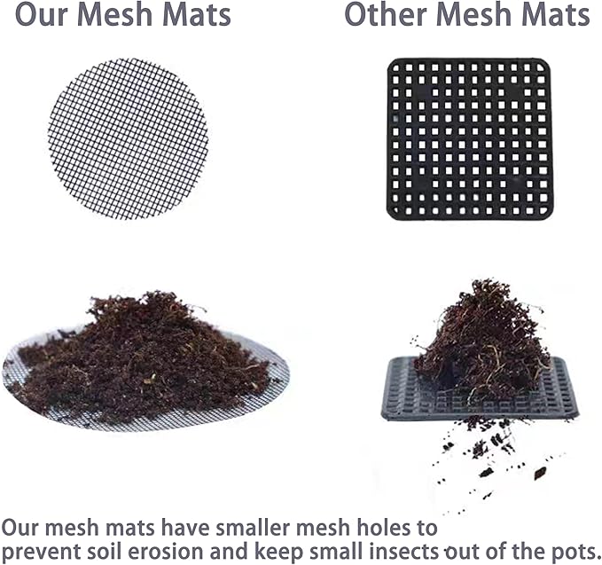 Sylken 200 Pack Flower Pot Hole Mesh Pad, 4" Rounds Drainage Hole Mesh Pad - Ultimate Gardening Solution Preventing Soil Loss, Anti-Slip, Bonsai Bottom Grid Mat Gifts for Women Gardeners!