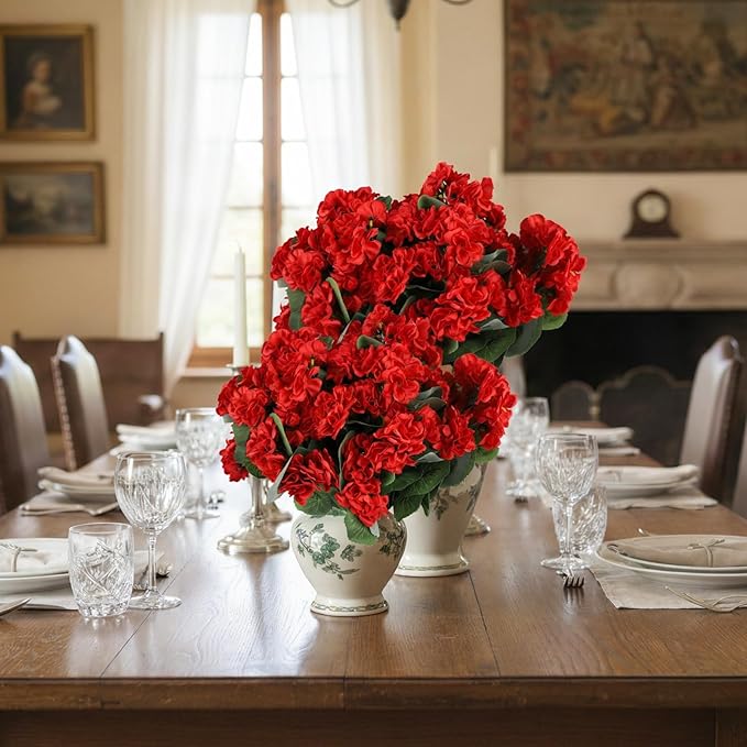 14Pcs Geranium Artificial Flowers for Outdoors Decoration Geranium Silk Flowers Outsides UV Resistant Garden Plants Faux Flower for Front Door Garden Porch Planter Patio Balcony Yard Indoor Home (Red)