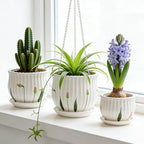 SHECIPIN Plant Pots for Indoor Plants Set of 3, 4+5.3+6.7 Inch Ceramic Plant Pots with Drainage Hole，Cute Garden Pots Succulent Pots with Saucer