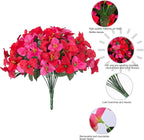 Artificial Flowers for Outdoors Outside Spring Summer Decor, 4 Bundles Silk Bougainvillea Fake Plants Faux Outdoor Flowers for Planters UV Resistant Realistic for Porch Window Garden Home, RedHotpink