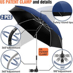 2 PACK Beach Umbrella with Clamp, 360 ° Adjustable Umbrellas for Chair, UPF50+ Umbrella for Beach Chair, Patio Chair, Wheelchair, Camping Chair, Golf Carts (Chair Not Included)