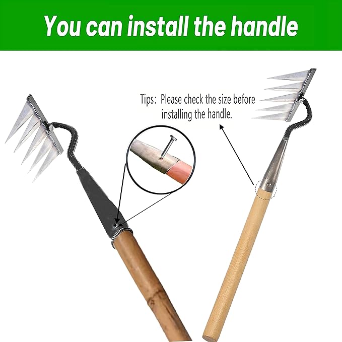 Garden Rake, Gardening Tools Heavy Duty Rake with 5 Metal Tines,Sharp Garden Weeding Tools, All Steel Hardened Hoe Garden Hand Rake Tools for Lawn Loosening Planting Weeding (5 Tines)