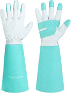 HANDLANDY Long Gardening Gloves for Men & Women, Thorn Proof Rose Pruning Gloves Leather Gauntlets Garden Glove Yard Work Glove (Teal Green, Small)