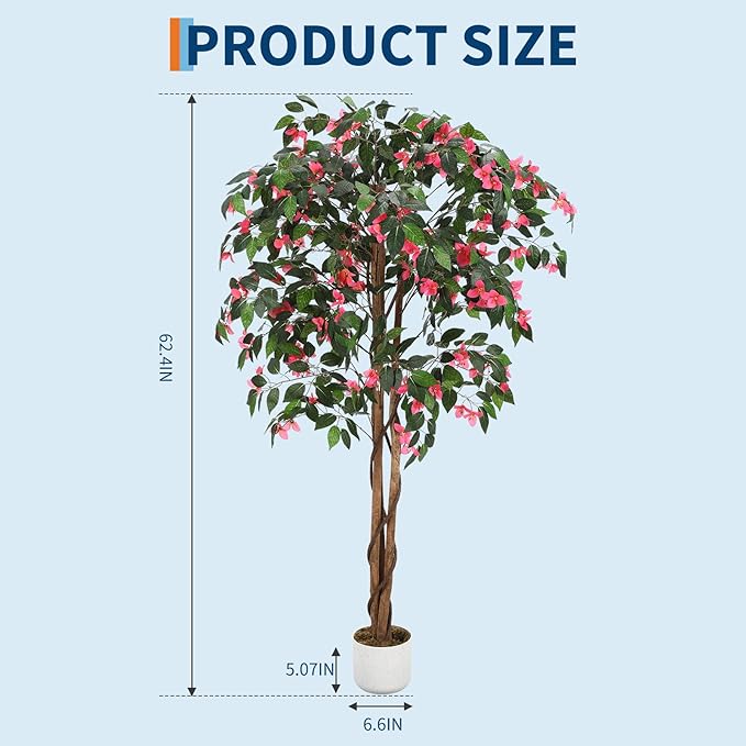 5.3FT Artificial Bougainvillea Tree, Faux Silk Bougainvillea Plant in Pot, Indoor Outdoor Decor, Potted Faux Flower Tree for Home Office Garden Living Room