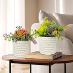 Set of 2 Fake Succulents Plants Artificial Small Succulent Plants Potted for Home Decor Indoor Table Living Room Bedroom Bathroom Shelf Women Office Desk Accessories Decoration (Green)