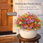 Artificial Flowers for Outdoors, 8 Bundles Faux Silk Spring Flowers for Outside for Planter Front Door Porch Yard Patio Window Box Home Decor (Colour 04-(Yellow+Pink+Rose red))