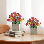 2 Pack Small Fake Plants Potted Artificial Plants Artificial Flowers Potted Faux Flower Daisy with Eucalyptus Leaves for Home Decor Office Room Farmhouse Indoor Table Bathroom Decor（Colorful）