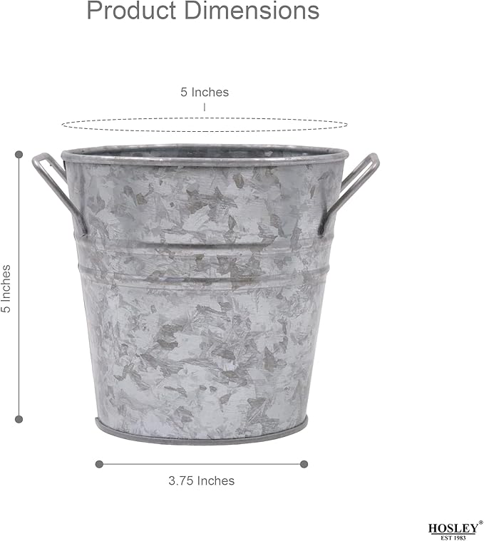 Hosley Set of 3 Galvanized Metal Planters – Rustic Farmhouse Flower Pots with Liner for Indoor, Outdoor, Patio & Wedding Decor