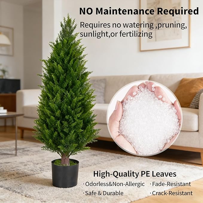 3FT Artificial Topiary Cedar Trees Set of 2 UV Resistant Maintenance-Free Faux Plants for Indoor Outdoor Front Porch Home Garden Decor