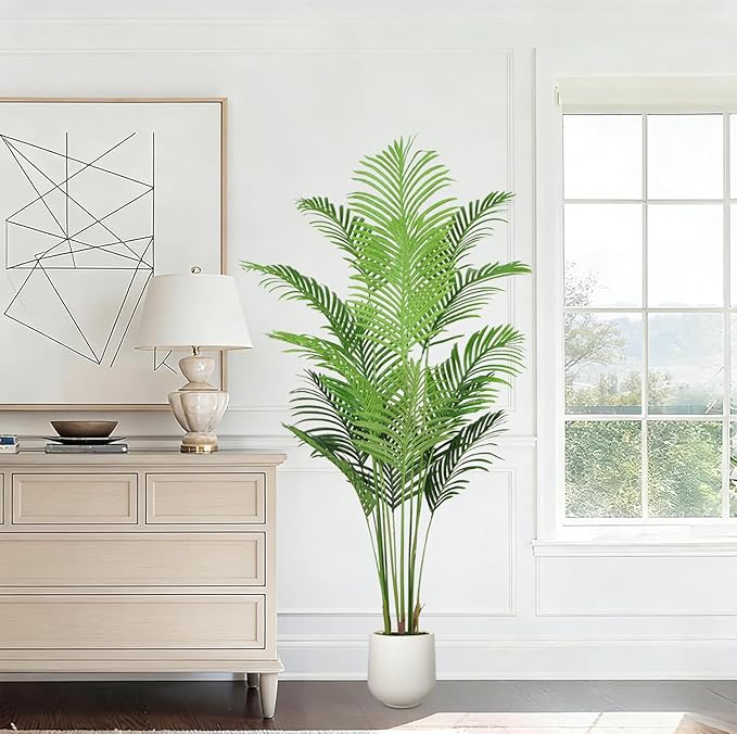 Artificial Palm Tree 6FT, Fake Tree Tall Fake Plant with White Planter, Artificial Tree Faux Floor Plant Artificial Plant Indoor for Home Office Living Room Decor