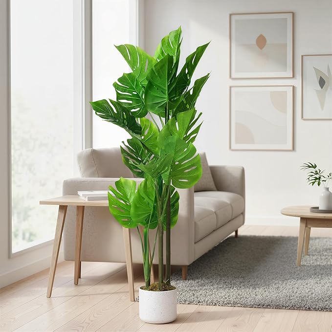 Garvee 3.6FT Artificial Monstera Plant with Natural Leaves, in Pot, Evergreen Floor Plants in Pot, for Home Office Decor