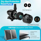 POPOSOAP 70W Solar Pond Waterfall Spillway Kit, 304 Stainless Steel Pondless Waterfall Box with 10FT Corrugated Tubing, 4 Pcs Filter Brushes, 580GPH Solar Powered Water Pump for Garden Ponds
