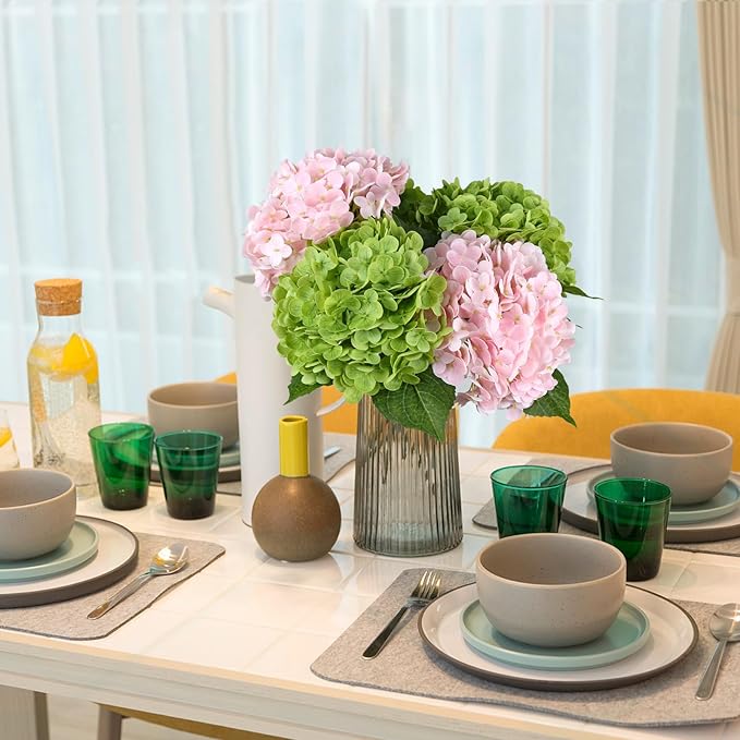 Leftover 21" Green Hydrangea Artificial Flowers,3 Pcs Real Touch Hydrangea Flowers with Butterflies for Centerpiece Table Decorations,Floral Arrangements for Coffee Table Decor,Living Room Decor