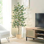 Faux Eucalyptus Tree 6FT, Artificial Potted Tree for Indoor Outdoor, Fake Floor Plants with Natural Wood Trunk, Home Office Living Room Bedroom Decor