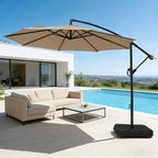wikiwiki 10ft Patio Umbrella with Base Included, Outdoor Offset Cantilever Umbrella with Sandbag Base for Backyard, Garden and Pool, Easy to Tilt and Crank, Tan