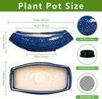 Bonsai Pots - 18 Inch Large Ceramic Succulent Pots for Indoor Outdoor, Bonsai Planter with Drainage Hole, Ceramic Flower Pot, Decorative Plant Pot, Gifts for Plant Lovers, Office Decor, Blue