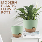 YNNICO Plant Pots 10/9/8/7.5/7 inch, Self Watering Planters with Drainage Holes & Saucers for Indoor and Outdoor Plants (Green)