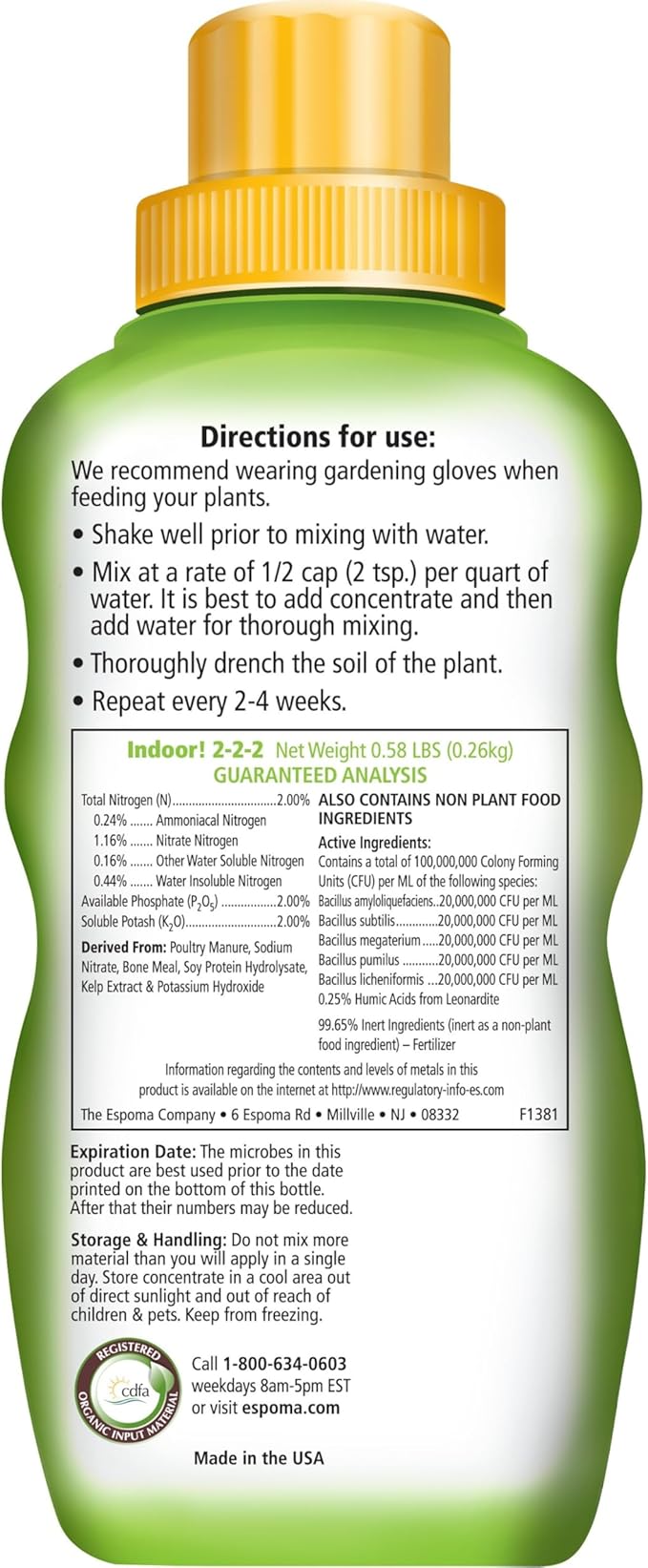 Espoma Organic 8 Ounce Concentrated Indoor! Plant Food - Indoor Plant Fertilizer for Large & Small Plants Like Pothos, Fiddle Leaf Fig, Monstera, Snake & Palms. Pack of 2.