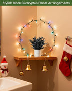 Velener 2 PCS Small Fake Eucalyptus Plant Artificial Potted Plants Indoor for Christmas Decor Indoor Realistic Faux Plant for Office, Bathroom, Living Room, Desk, Shelf, Home Decor (Black)